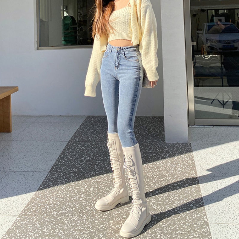 牛仔裤女2021新款春秋韩版高腰修身显瘦显高紧身九分网红小脚裤潮详情1