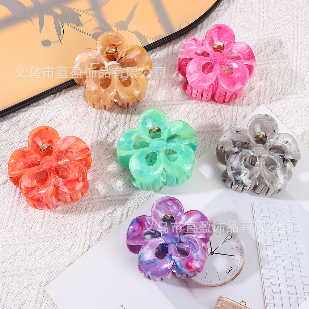 2025年夏季新款多巴胺大理石纹发夹饰品抓夹紫荆花高级感鲨鱼夹详情26