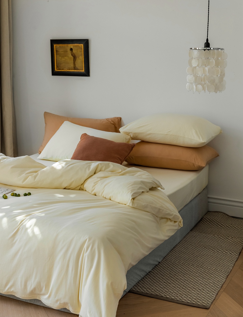 ins Japanese-style solid color all-cotton knitted cotton four-piece set, skin-friendly nude sleeping plain double-layer Indian cotton bed sheet pic 135