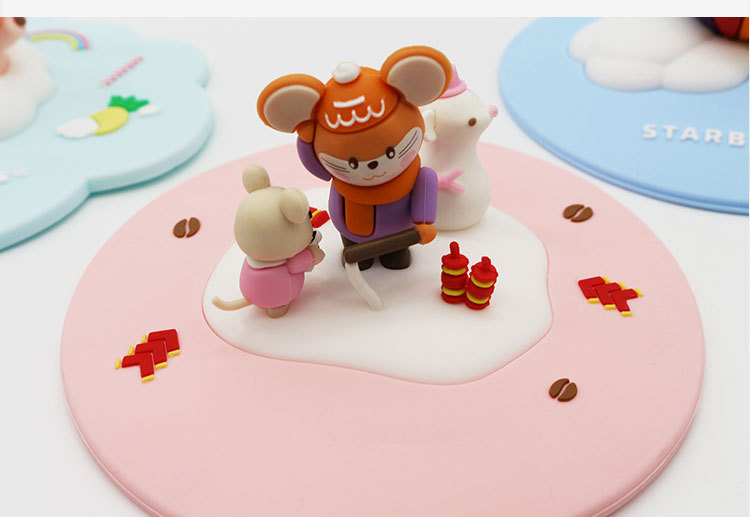 Customizable silicone cartoon creative three-dimensional figurine cup lid, dust-proof and leak-proof, cute round universal mug and tea cup pic 17