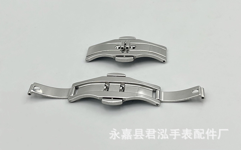 手表带配件 不锈钢双按蝴蝶实心表扣 折叠扣精钢 男女通用银色详情9