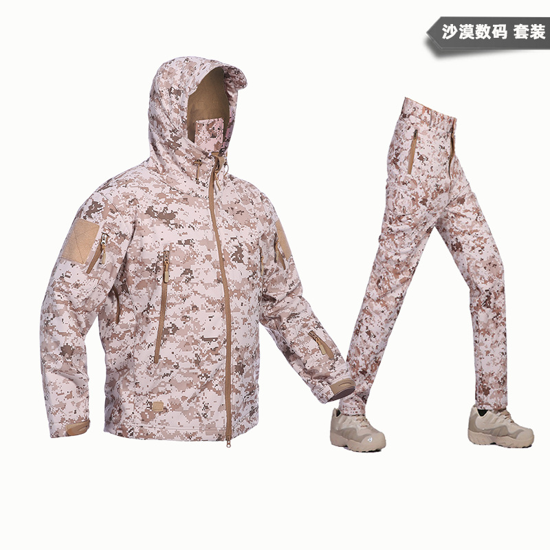 Yitu Tactical Sports Shark Skin Waterproof Soft Shell Down Jacket and Pants Alpha Green Warm Fleece Camouflage Down Jacket Set pic 12