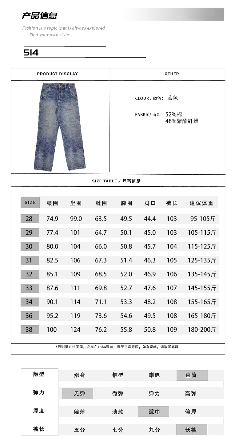 Trendy wavy straight-leg jeans for men, high street washed slightly loose long pants for men 2025 pic 9