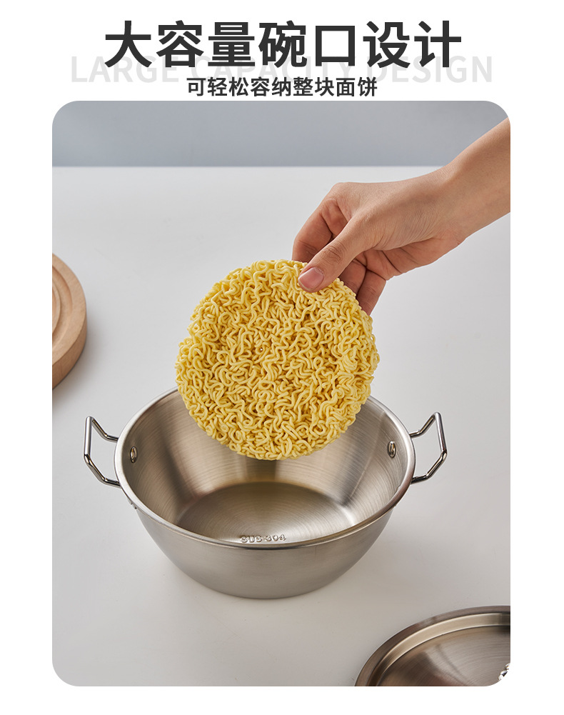 304不锈钢碗家用双耳雪拉碗水果沙拉碗带盖泡面碗户外露营餐具详情11