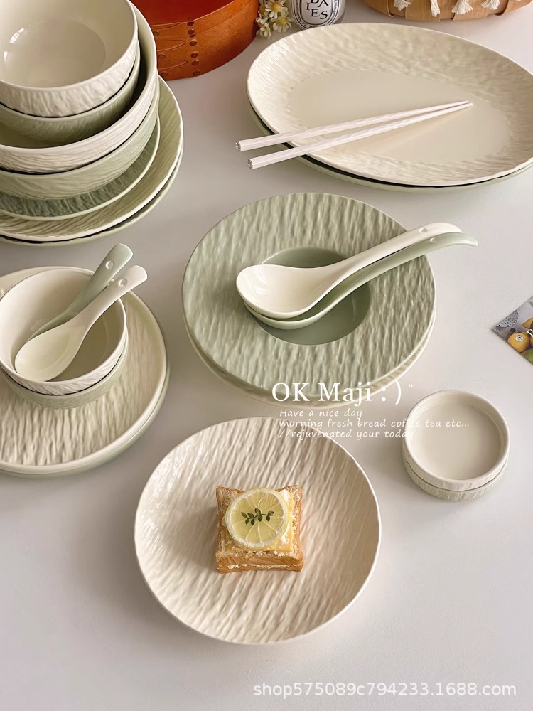 ins tableware, cream-colored ceramic plates, high-end home steak, Western meal plates, straw hat plates, dessert breakfast plates pic 9