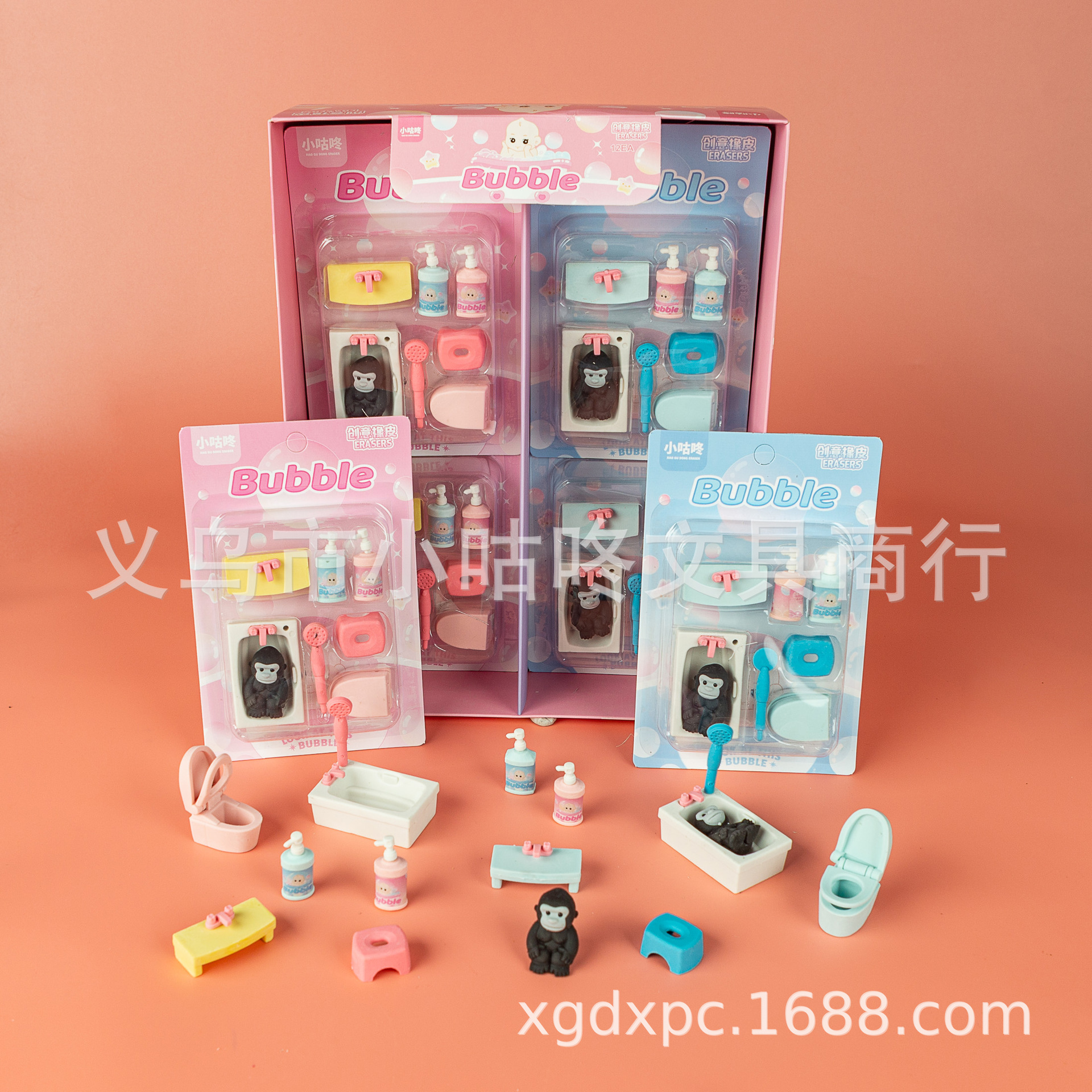 xgd-2408卡通浴室沐浴露洗发水泡澡桶小板凳花洒浴室系列套装橡皮详情17