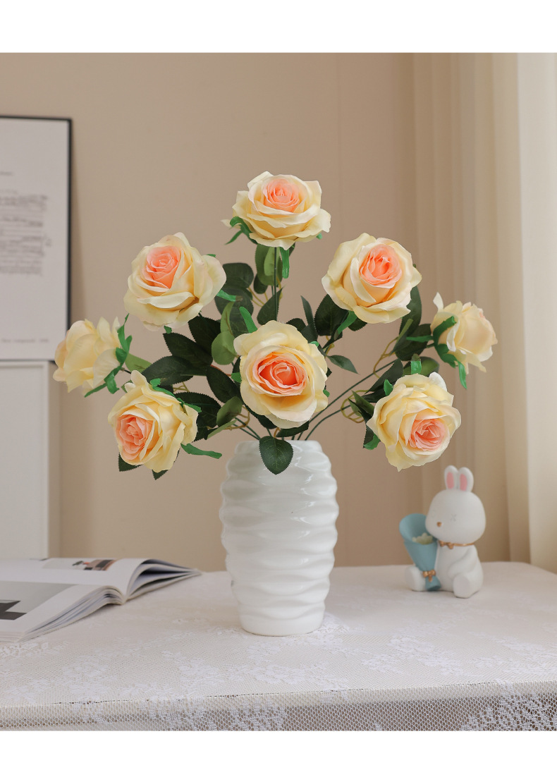 HuaYi domésticos falsa flor ornamental HunQing suministros novia la cabeza hay 9 gran emulación rosas de simulación cultural horticultura flores LiHe pic 25