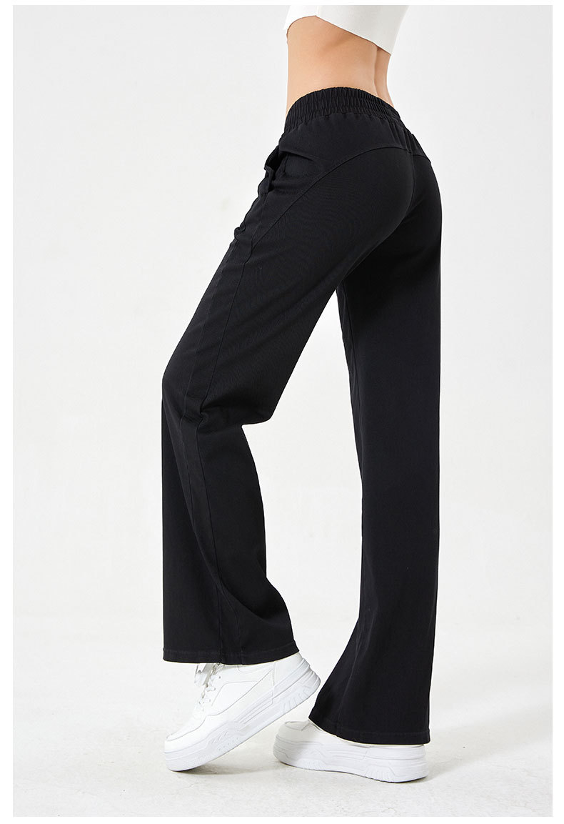 春夏新款高腰宽松百搭牛仔裤女高弹显瘦双口袋松紧运动健身休闲裤详情35