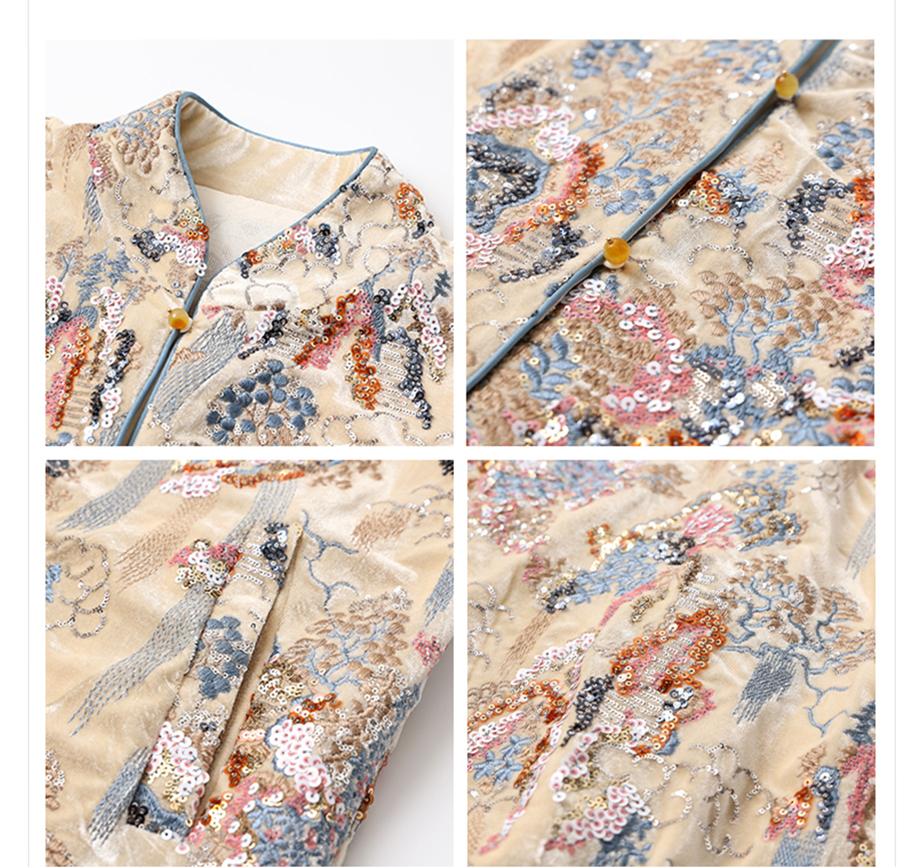 New Chinese-style top for women in the autumn and winter of 2025, featuring a heavy sequined embroidery design on cotton-padded jackets pic 15