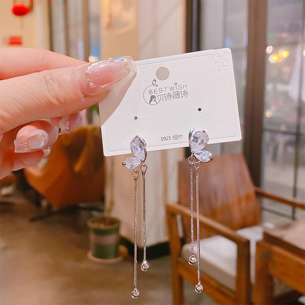 【流苏】精致超仙气质显脸瘦长款锆石耳环 银针韩版高级感耳钉饰详情18