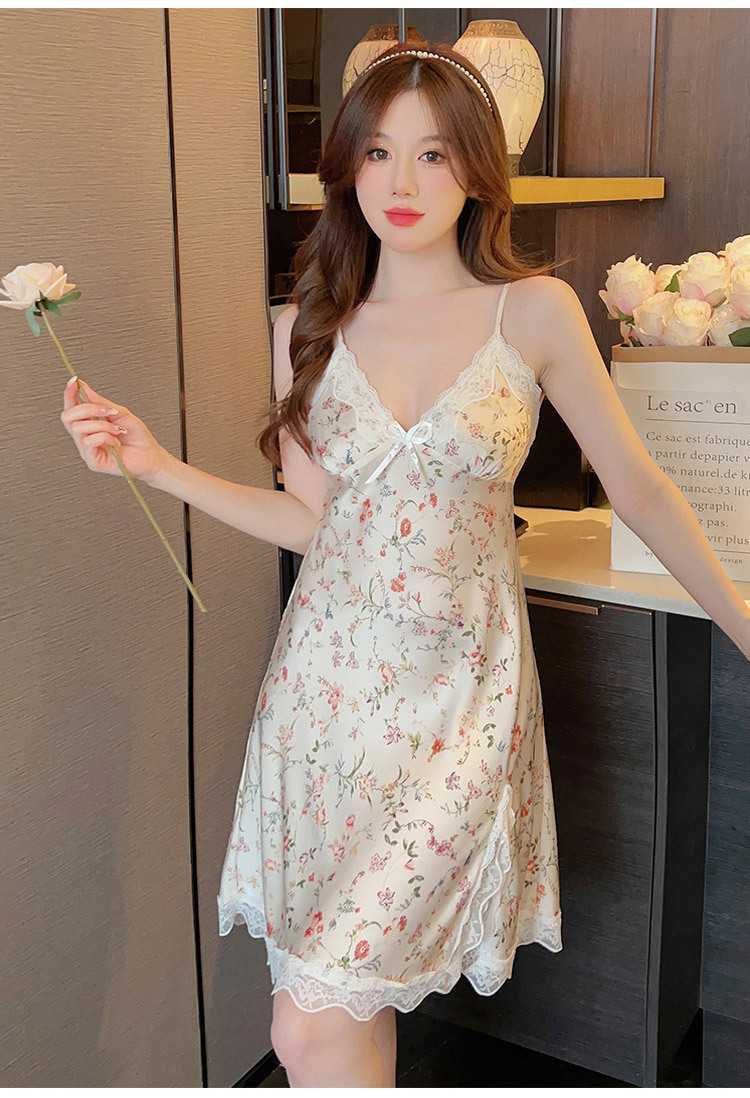 2023新款性感睡裙女士夏季吊带冰雪丝睡衣ins印花纯欲睡衣带胸垫详情20