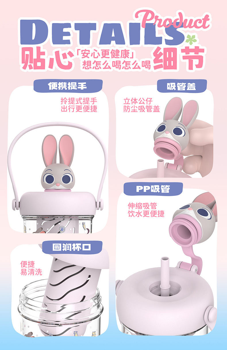 New Xiaoman doll fruit tea plastic cup, cute straw cup for primary school students, Le Si Double Drink, summer plastic water cup for school pic 25
