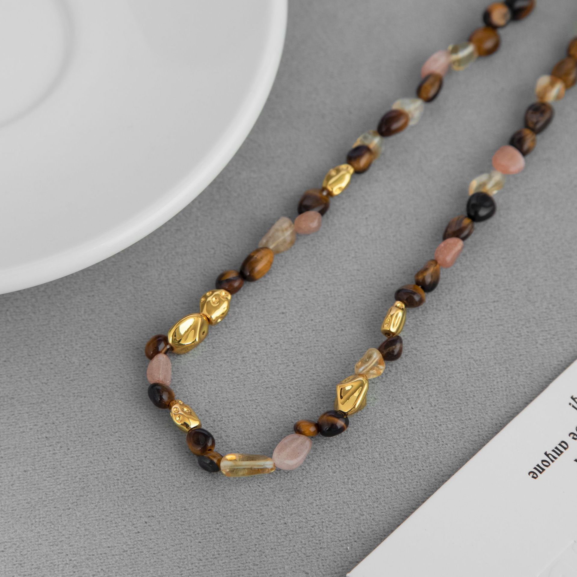 MONV*家虎眼石项链 新中式小众设计不规则天然黑玛瑙串珠锁骨链详情7