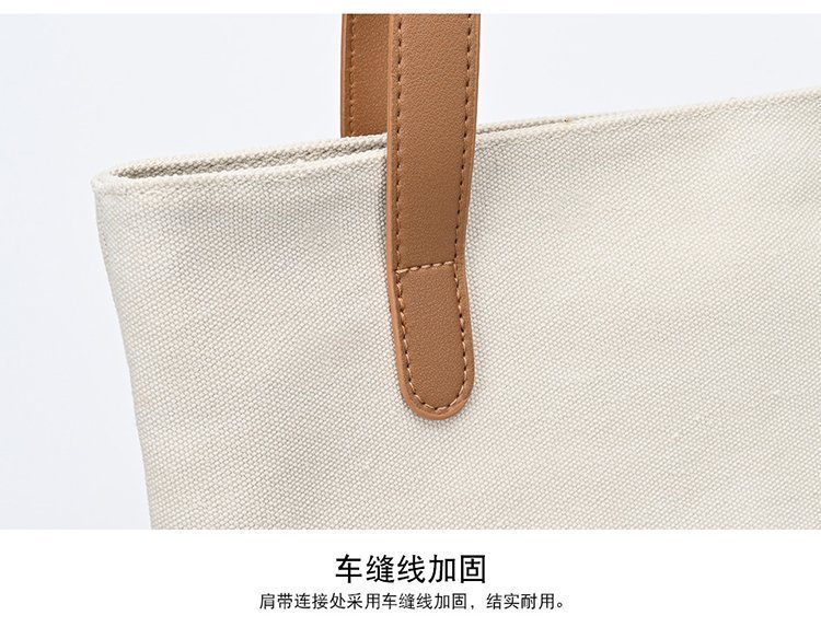 新款撞色复古帆布包简约女休闲包大容量单肩斜跨包时尚潮流手提包详情29