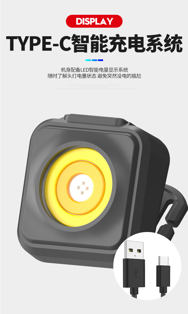 The new cross-border COB small adjustable lightweight headlamp with three light sources for outdoor lighting and charging is waterproof pic 5