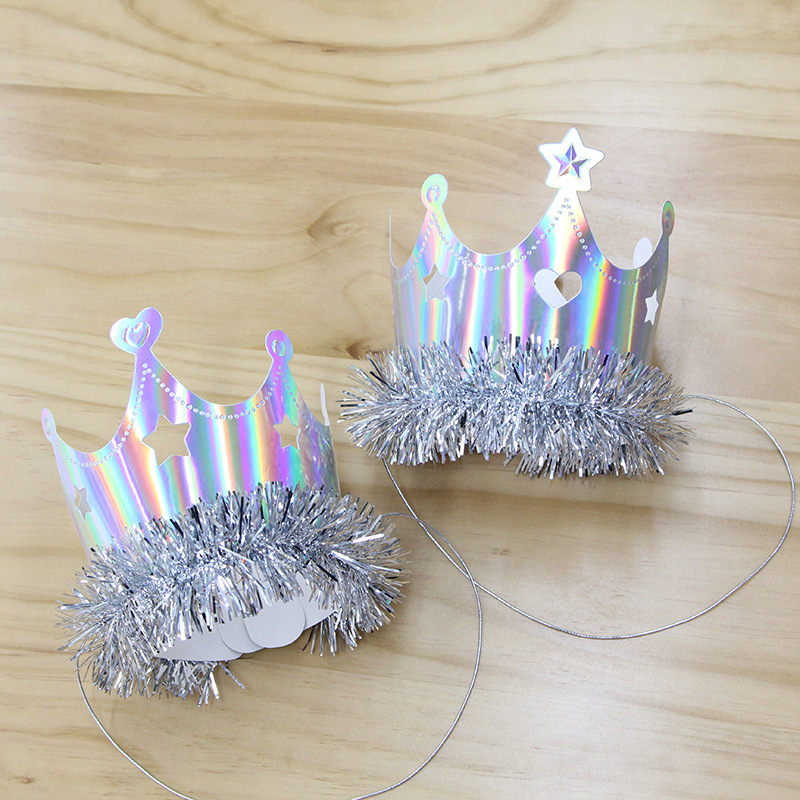 Influencers estilo oro plata borla corona sombrero de cumpleaños niños adultos fiesta fiesta pastel decoración sombrero de papel pic 7