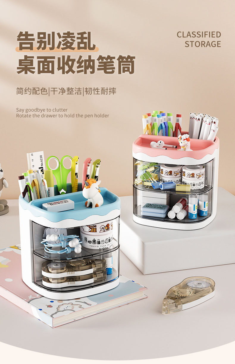 Cartoon-style new mini desktop storage box, rotating cosmetics, office stationery, makeup storage rack, home pic 1