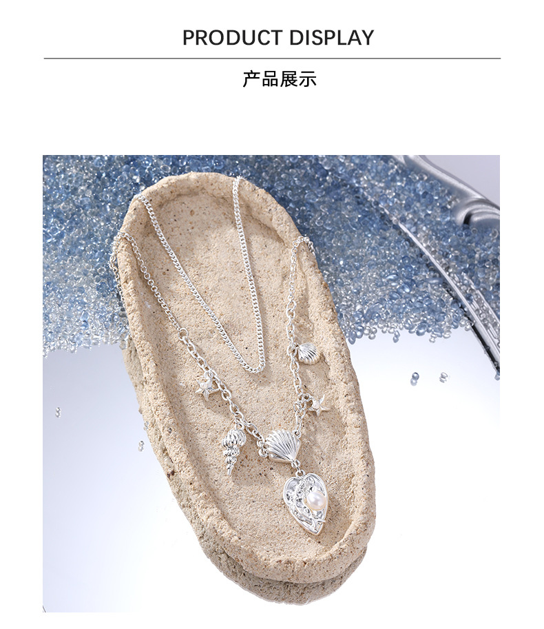 Deep-sea Shiguang Heart-shaped Shell double-layer necklace, original design for women, fashionable and versatile, summer vacation style collarbone chain pic 10
