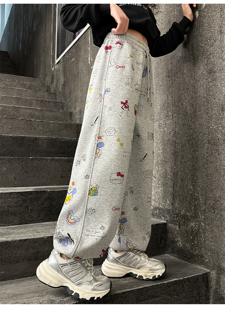 女大童春装休闲裤2025新款初中生学生裤子洋气涂鸦阔腿裤女孩卫裤详情22