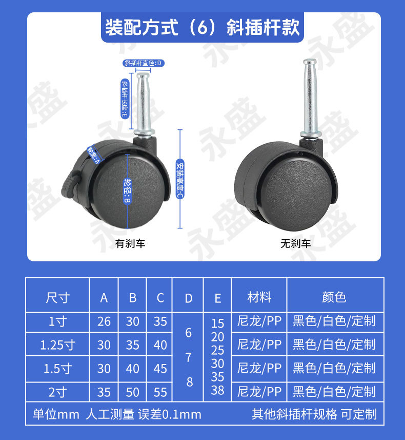 脚轮万向轮1寸1.5寸家具pp尼龙脚轮塑料电器PU静音白色轮子尼龙详情13