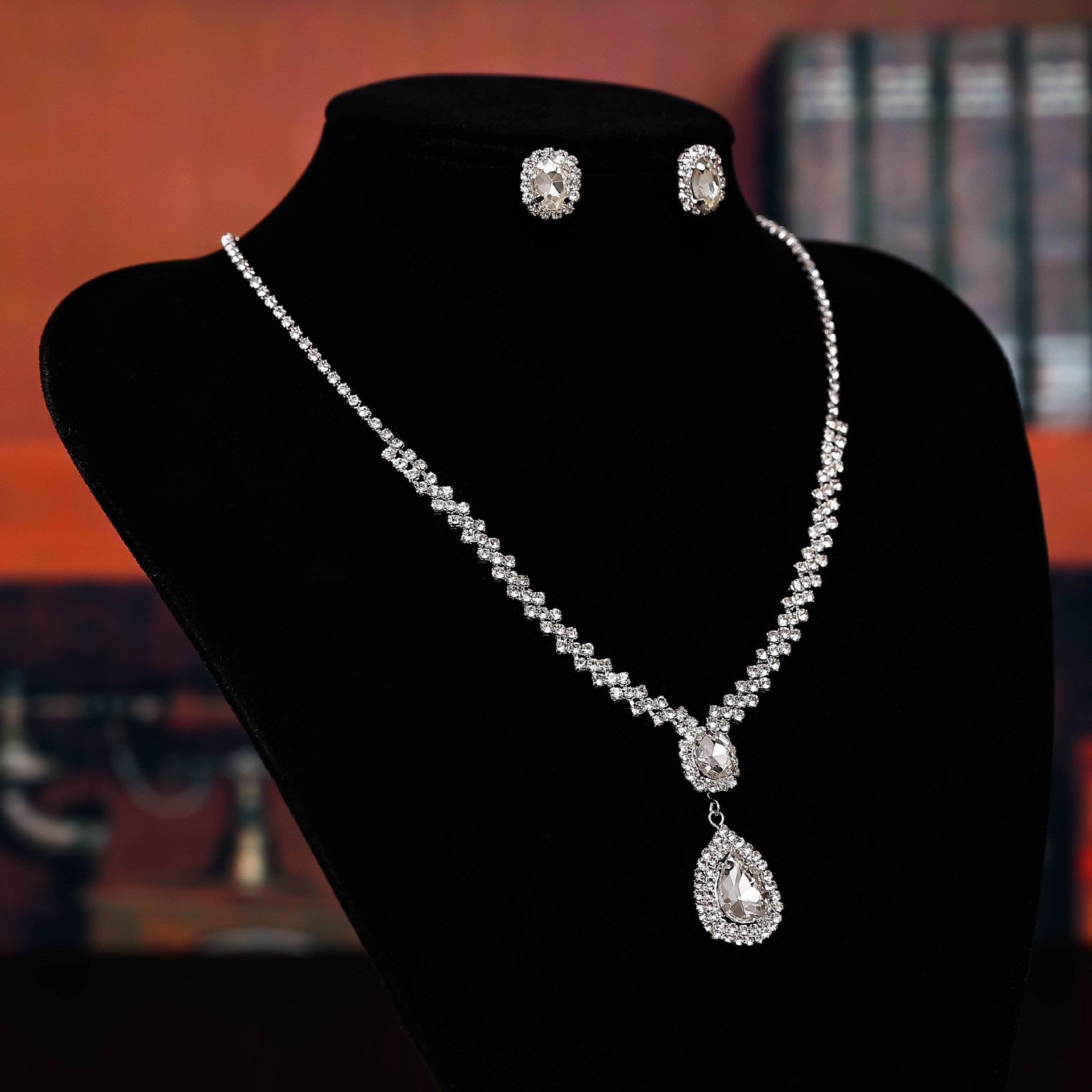 欧美跨境爆款项饰耳饰套装派对宴会珠宝饰品新娘婚礼水钻项链耳环详情7