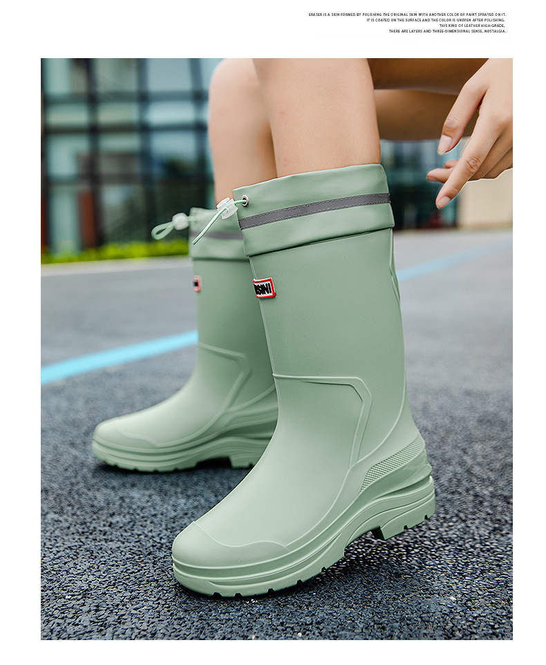 水鞋女高筒韩国雨靴纯色百搭外穿厚底防滑束口水鞋赶海防水工作鞋详情14