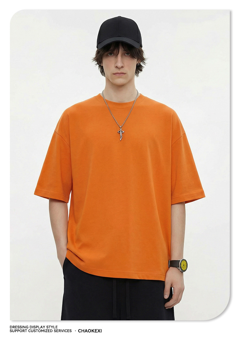 CKX Spring/Summer 2026 New 230G double-yarn pure cotton European and American trendy brand cool solid color loose large-sized short-sleeved T-shirt for men pic 15