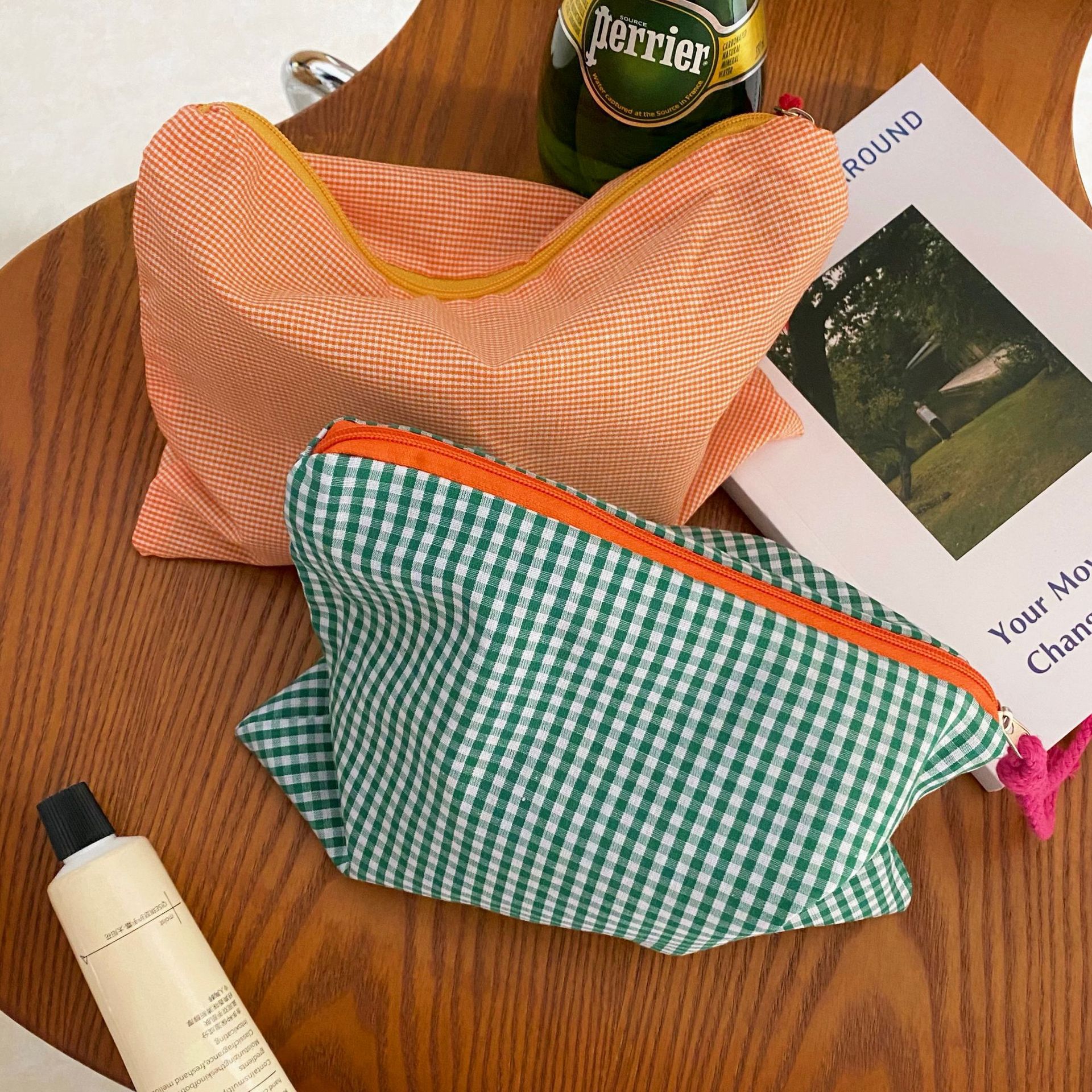 大容量撞色格子包化妆包女ins风便携化妆品收纳袋护肤品洗漱收纳详情4