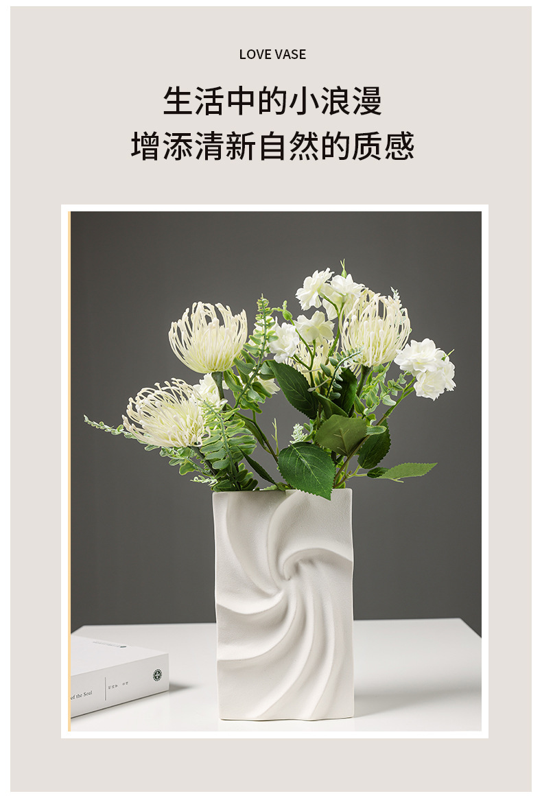 2025 High-end square ceramic vase decoration, European-style creative living room entrance TV cabinet, flower arrangement, fresh water cultivation vase decoration pic 2