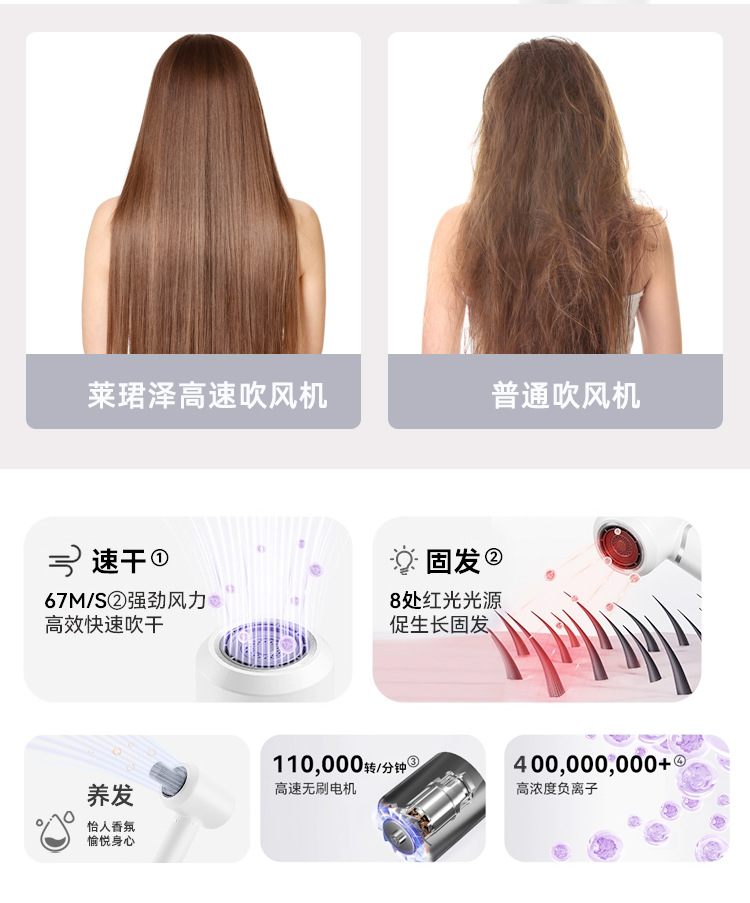 跨境负离子恒温吹风筒无叶大功率家用电器高速吹风机发廊专用速干详情5