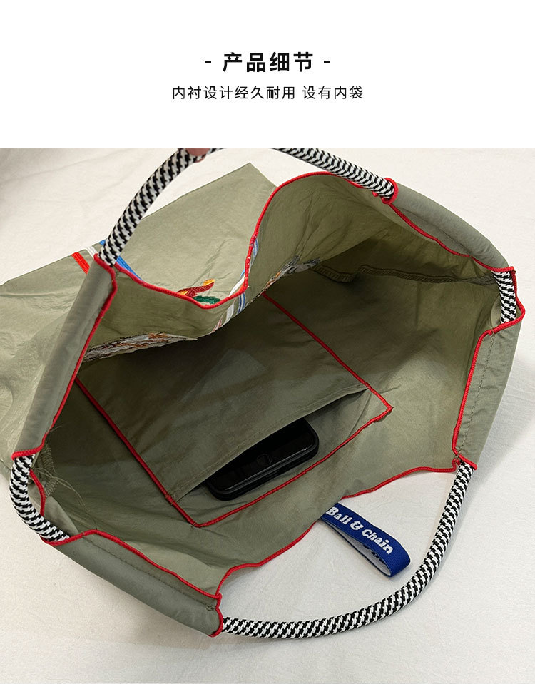 新款大容量女刺绣购物帆布手拎包袋尼龙斜挎可折叠便携手提单肩包详情7