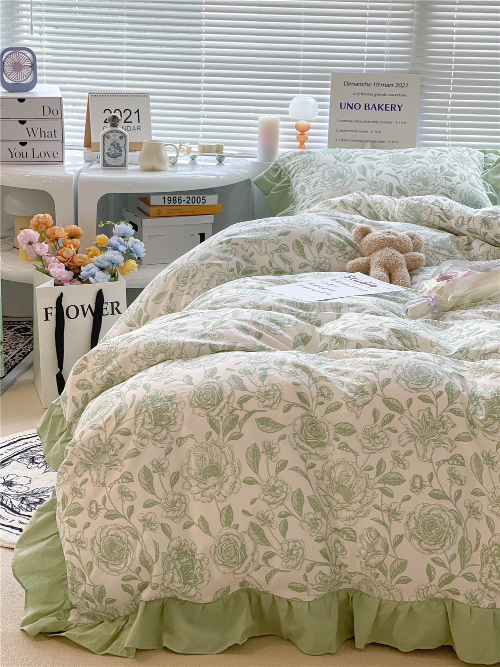 French Hepburn style pure cotton four-piece set, high-end feel, pure cotton black and white sketch flower duvet cover, all-cotton edge bedding pic 56