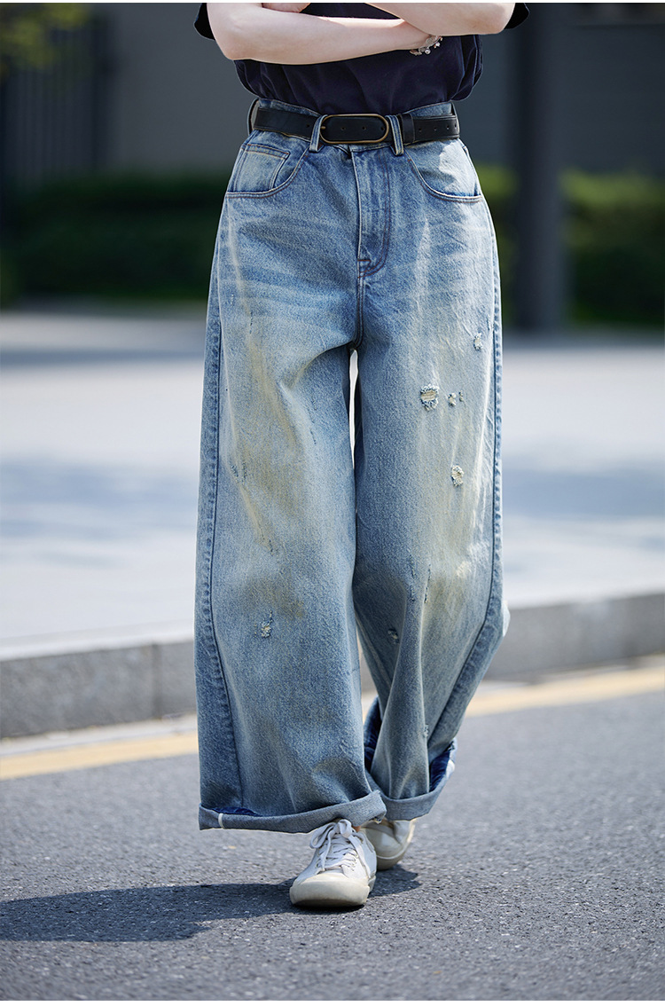 【 Random Thoughts 】 Summer Storm Ripped Heavy Washed jeans straight-leg pants for all four seasons pic 2