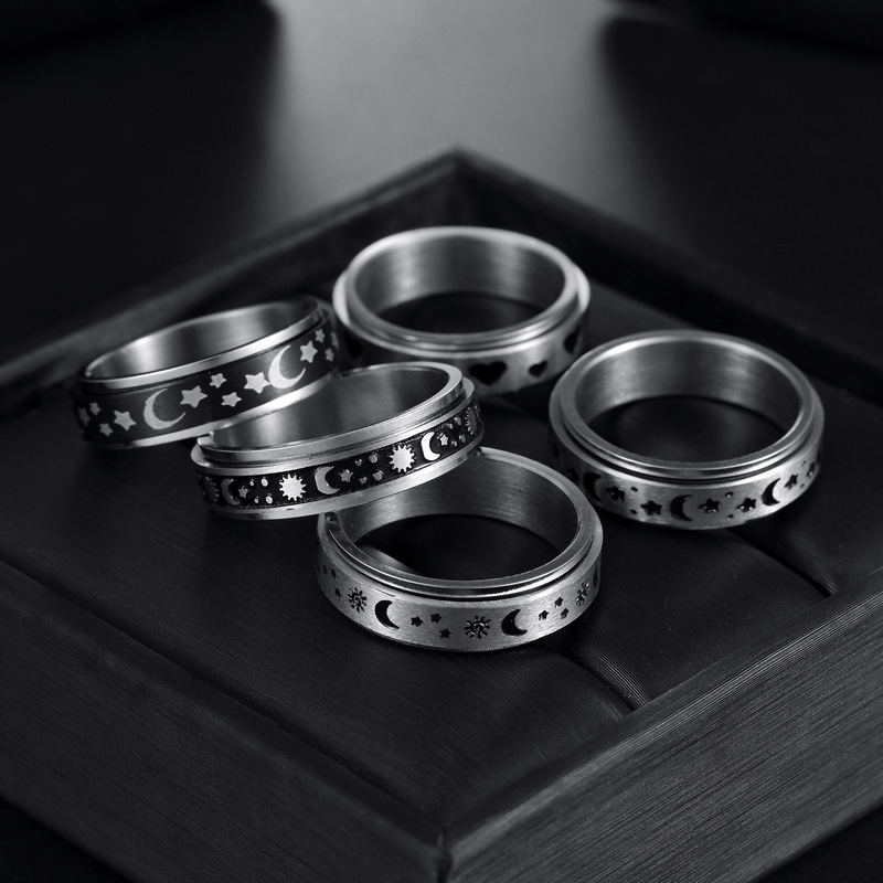Amazon source Star Moon rotating titanium steel stress-relieving ring, standard US size cross-border jewelry wholesale pic 7