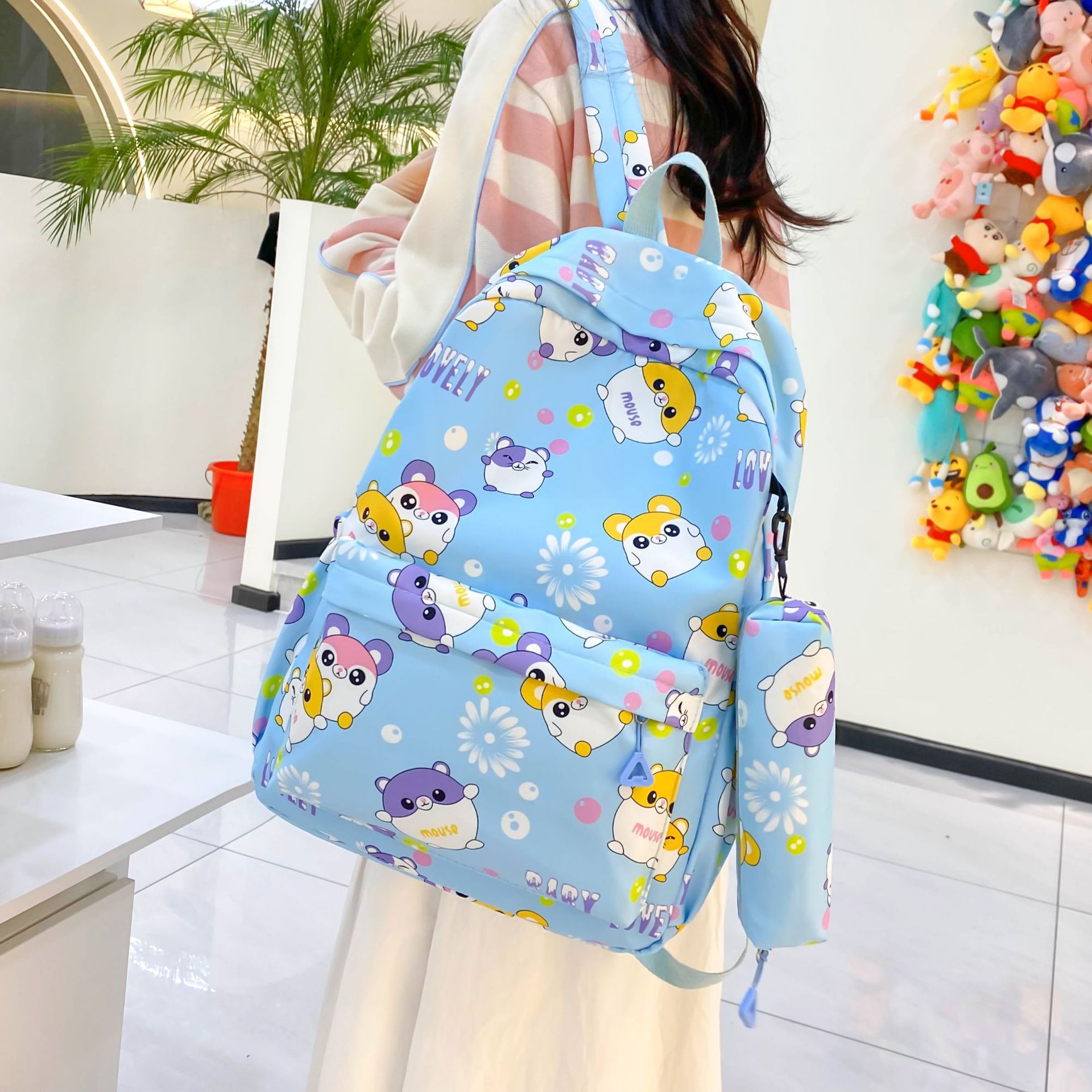 Wholesale escuela primaria primaria y secundaria estudiantes impresos espalda doble bolsa de las mujeres bolsa de la pluma de los hombres bolsa de manga color sólido bolsa de la escuela de gran capacidad pic 34