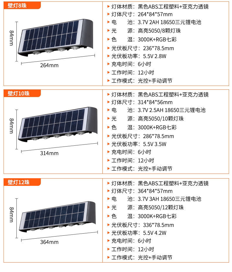 太阳能洗墙壁灯户外防水太阳能庭院灯别墅感应上下发光室外庭院灯详情19