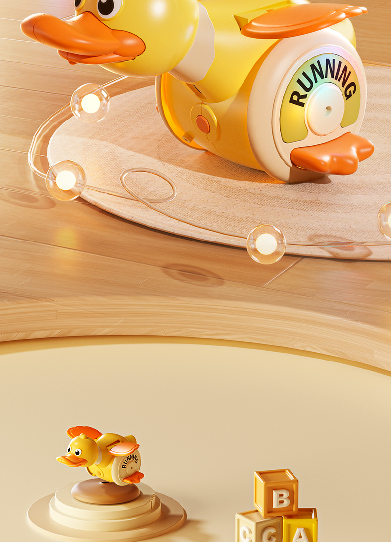 2025跨境电动万向旋转鸭儿童萌趣声光转转鸭小宝宝引导学爬玩具鸭详情3