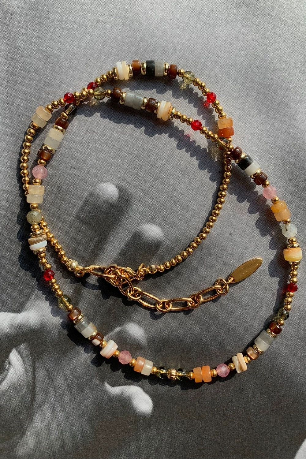 吴昕同款双层爱心天然石项链小众度假风独特简约叠戴高级感颈链女详情7