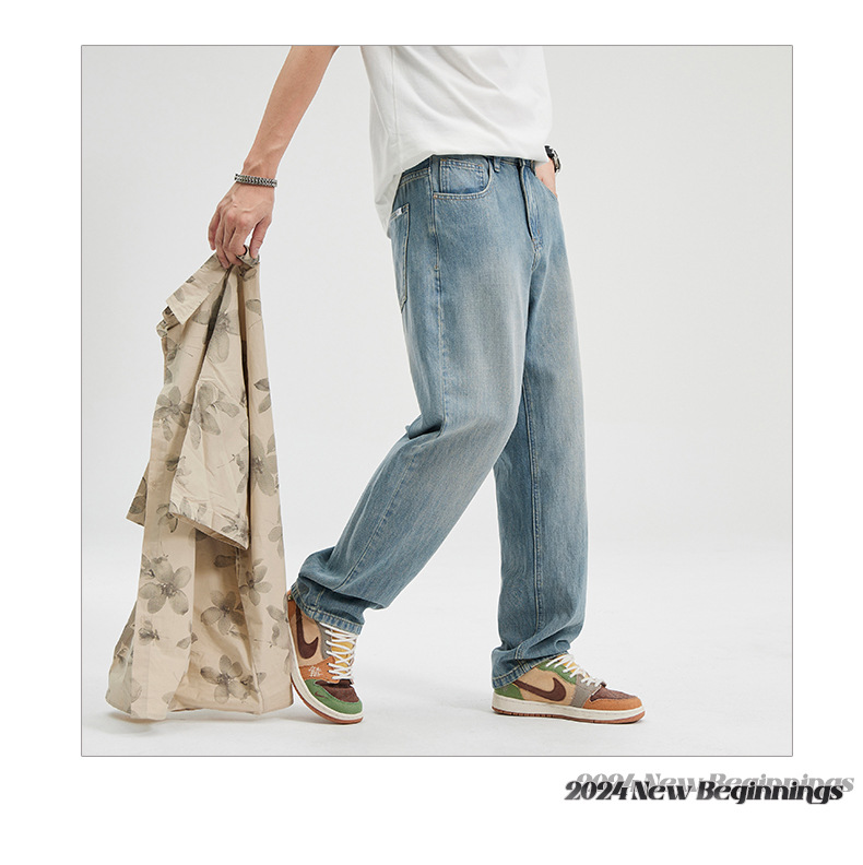 LKTM男装#美式莱赛尔垂感阔腿牛仔裤男高级感简约百搭宽松直筒裤详情9