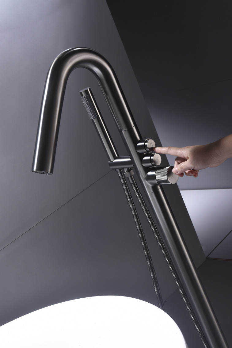 Cross-border exclusive floor-standing shower head set, hotel engineering bathtub, shower tub, edge faucet, shower head, brushed gold pic 14