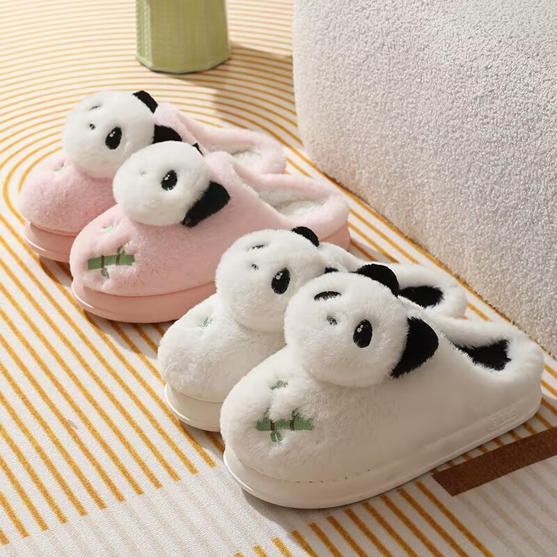 2024新款秋冬季卡通棉拖女可爱卡通小熊猫室内保暖情侣毛绒棉拖男详情3