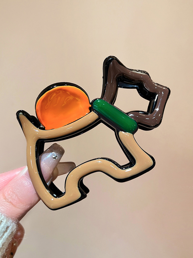 High-end ~ Cute puppy color-blocking grab clip for women, high-end shark clip at the back of the head, 2024 new style hair clip pic 4