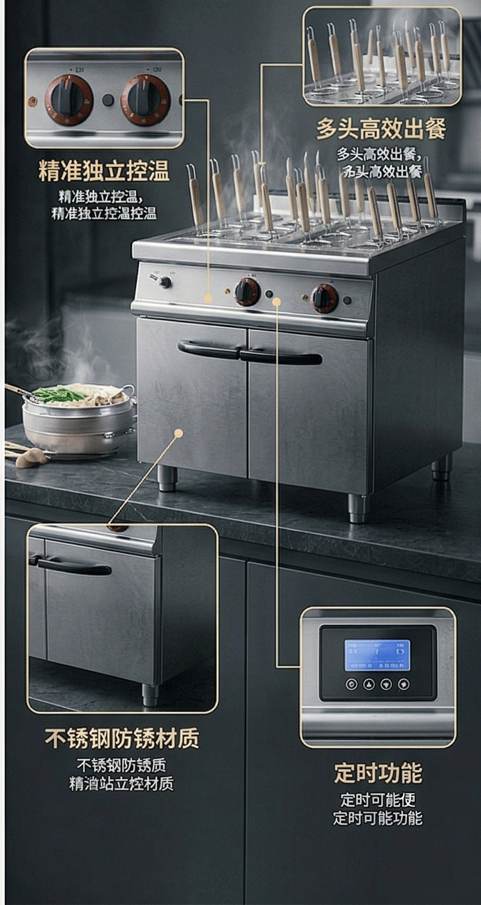 凯平立式商用豪华电热燃气煮面炉连柜座煮面机烫粉烫面多功能分煮详情5