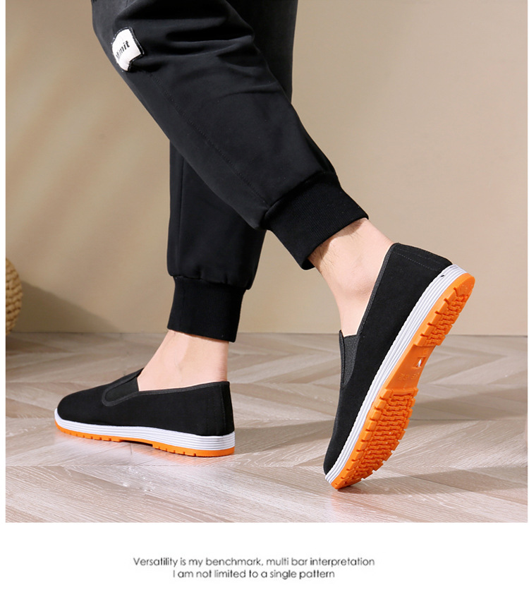 厂家批发老北京布鞋男款厚底片橡胶底纯色男士黑布鞋牛筋黄军板鞋详情17