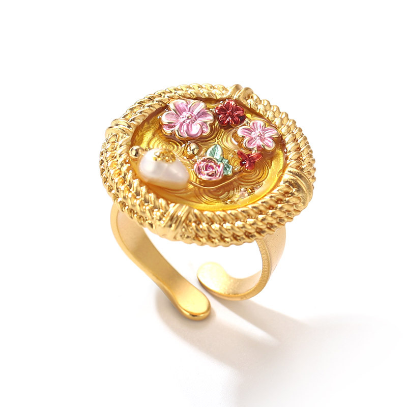 恶魔之眼珍珠夸张开口戒指莫奈花园油画系列流苏花卉珐琅耳环批发详情29