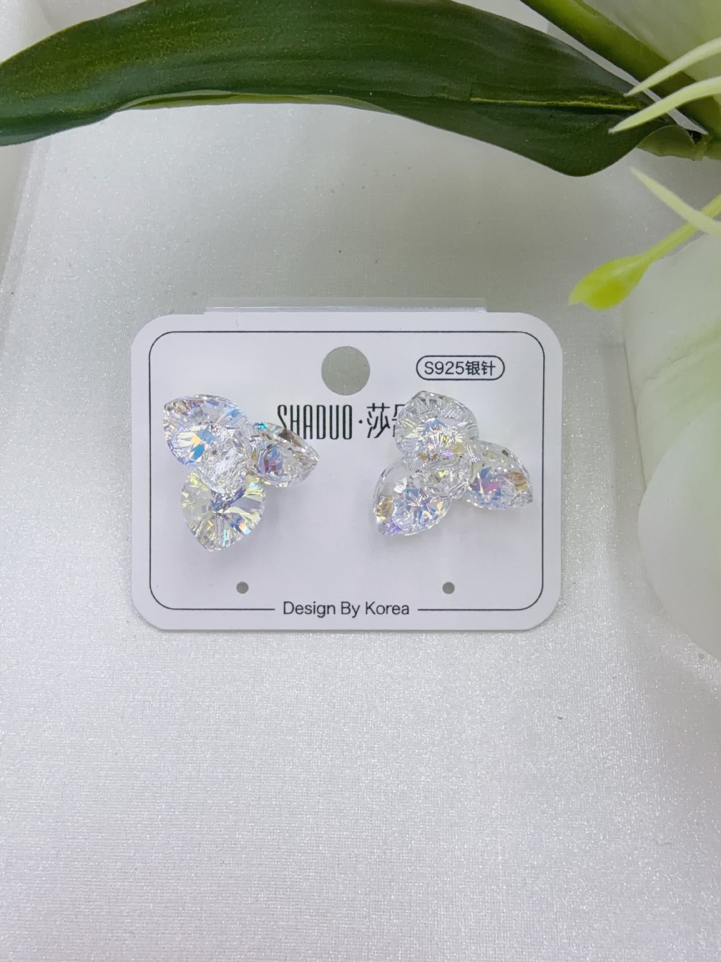 施家水晶奥地利S925银针韩系小巧精致三叶草耳环ins风女耳饰详情10