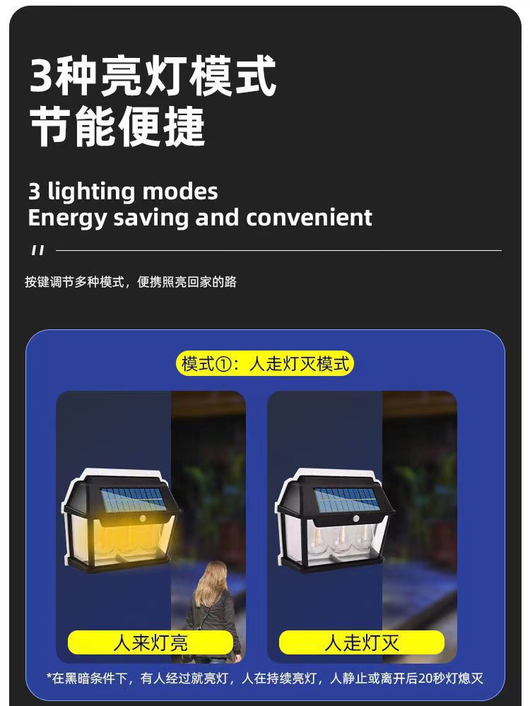 跨境新款彩光户外防水钨丝壁灯庭院照明感应灯花园小夜灯太阳能灯详情8