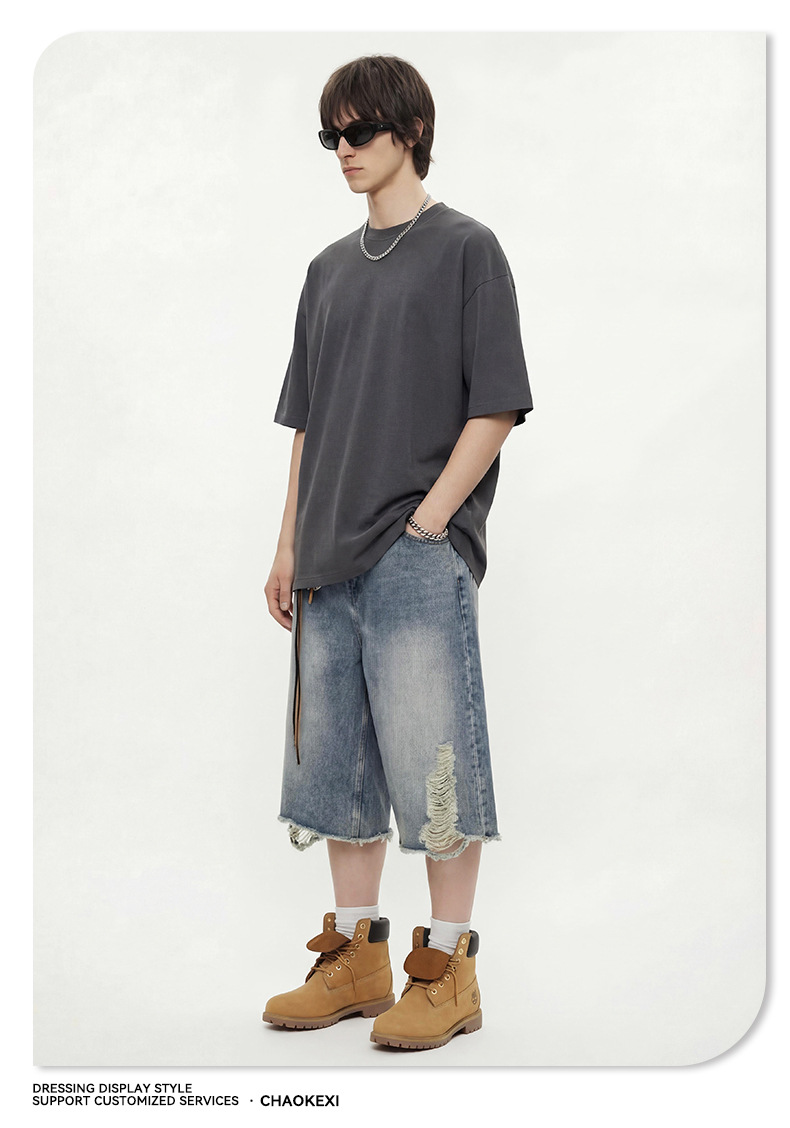 CKX Spring/Summer 2026 New 230G double-yarn pure cotton European and American trendy brand cool solid color loose large-sized short-sleeved T-shirt for men pic 28