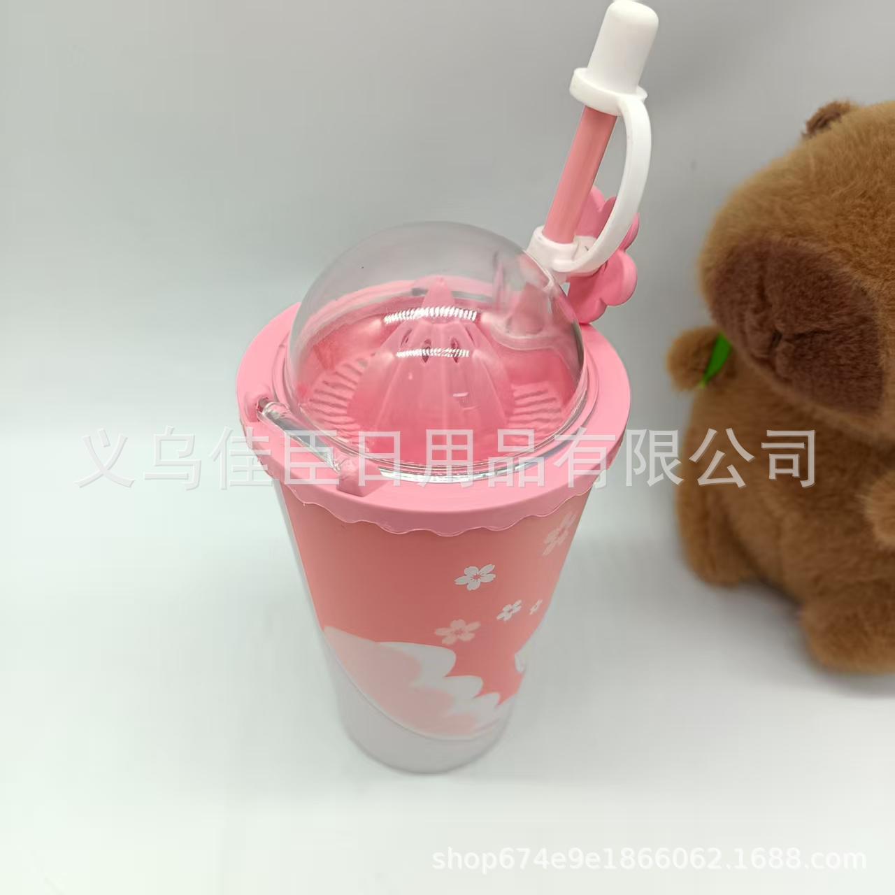 新款哑光渐变犬系少女吸管杯学生高颜值可爱童趣饮料果汁杯防尘帽详情5