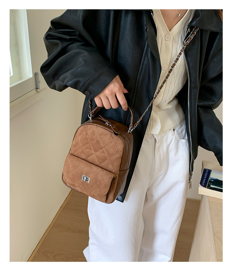 时尚小香风菱格链条女包新款绒面双肩包小众百搭手提包儒雅休闲包详情24